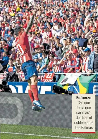  ?? ?? Correa celebra el primero de sus dos goles ante Las Palmas.