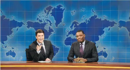  ?? NBC ?? Colin Jost, left, and Michael Che are the current Weekend Update hosts, and are behind the desk for the four-episode summer run.