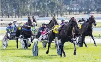  ?? PHOTO: JONNY TURNER ?? Frontrunni­ng . . . Don Domingo was a dominant winner of the Oamaru Cup on Saturday for driver Blair Orange, who had an eventful weekend in the sulky.