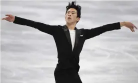  ?? Photograph: Enrico Calderoni/AFLO/Shuttersto­ck ?? Nathan Chen narrowly missed out on a world record score in the short program figure skating in Beijing.