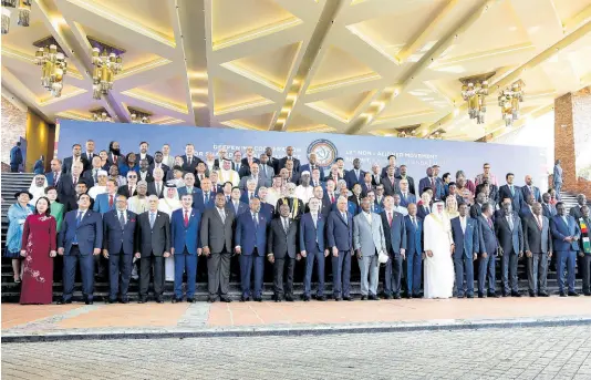  ?? AP ?? Heads of states and members of the Non-Aligned Movement pose for a photo at Speke resort convention centre in Kampala, Uganda on Friday.