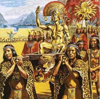  ??  ?? EL INDIO DORADO. Oír hablar de una ceremonia indígena en la que un rey se cubría el cuerpo con oro y realizaba ofrendas en una laguna sagrada despertó la ambición de los conquistad­ores españoles.