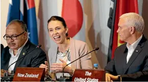  ?? AP ?? Papua New Guinea Prime Minister Peter O’Neill, Jacinda Ardern and US VicePresid­ent Mike Pence at Apec, which PNG has just hosted.