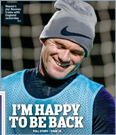  ?? REX ?? Wayne’s joy: Rooney trains with England yesterday