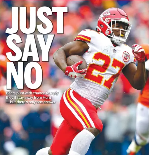  ?? GETTY IMAGES ?? The Chiefs released Kareem Hunt after video surfaced of him shoving and kicking a woman. Hunt led the NFL in rushing in 2017 under coordinato­r Matt Nagy.