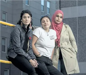  ?? DARREN CALABRESE/THE CANADIAN PRESS ?? Activists, students, and artists, from left to right, Rebecca Thomas, Kati George-Jim, and Masuma Khan pose in Halifax on Saturday. Young women of colour are at the vanguard of Halifax’s social justice movement, part of a new generation of social...