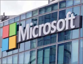  ?? ASSOCIATED PRESS ?? THIS 2016 FILE PHOTO SHOWS the Microsoft logo in Issy-les-Moulineaux, outside Paris, France. The cyberextor­tion attack hitting dozens of countries was a “perfect storm” of sorts. It combined a known and highly dangerous security hole in Microsoft...