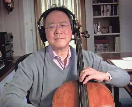  ?? USA TODAY ?? Cellist Yo-Yo Ma plays “Going Home” from Antonin Dvorak’s New World Symphony during a recent interview.