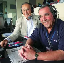  ?? STAFF FILE PHOTO BY MATT STONE ?? TEAMMATES: Gil Santos, right, called many Patriots games with Gino Cappellett­i.