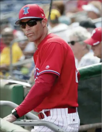  ?? THE ASSOCIATED PRESS ?? Phillies manager Gabe Kapler plans to flip-flop outfielder­s in the middle of an inning to put his best defensive player in position where the spray charts indicate a batter is most likely to hit the ball.