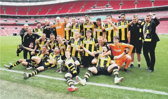  ??  ?? Hebburn Town celebrate FA Vase success after winning 3-2 against Consett earlier this year.