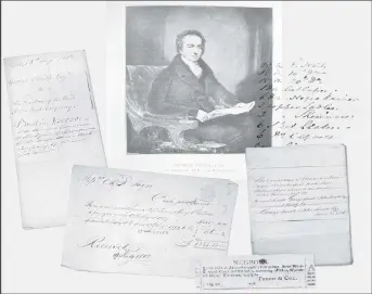  ?? ?? George Smith, pictured here, is the direct ancestor of both King Charles and Jeremy Hunt, Britain’s finance minister. Source: The History of a Banking House: Smith, Payne and Smiths. Also pictured: E&R Payne to Tunno & Cox, Charleston invoice 1802; Charleston Courier, July 23, 1807; Windward Coast paper advertisem­ent; E&R Payne - Geo Smith partner, 1826