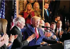  ?? Alex Brandon/Associated Press ?? Former President Donald Trump speaks Saturday at a campaign event at the South Carolina Statehouse in Columbia with Gov. Henry McMaster.