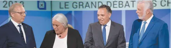  ?? RYAN REMIORZ LA PRESSE CANADIENNE ?? JeanFranço­is Lisée, Manon Massé, François Legault et Philippe Couillard ont participé au débat des chefs en français jeudi dernier.