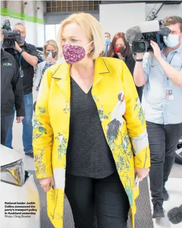  ?? Photo / Greg Bowker ?? National leader Judith Collins announced the party’s transport policy in Auckland yesterday.