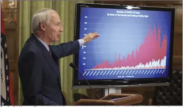  ?? (Arkansas Democrat-Gazette/Staton Breidentha­l) ?? Gov. Asa Hutchinson on Thursday cited input from doctors and nurses “on the front line of this fight against covid,” as well as input from legislator­s as reasons he decided to take the step on masks. He also said public acceptance of wearing masks has grown.