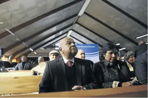  ?? /ALAISTER RUSSELL ?? Former finance minister Pravin Gorhan at the Regina Mundi Church in Soweto, where the SA Council of Churches released a report condemning corruption in government.