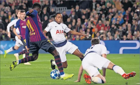  ?? / JOSEP LAGO (AFP) ?? Dembélé dispara ante Walker-Peters tras driblar a Winks, sobre el césped, para firmar el primer gol.