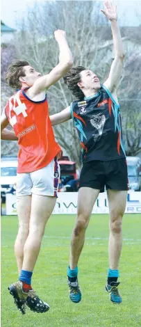  ??  ?? Buln Buln’s Jarrod Castle contests a boundary throw in with Cora Lynn’s Michael Rossetti during the second semi final; Photograph­s: Tom Elton