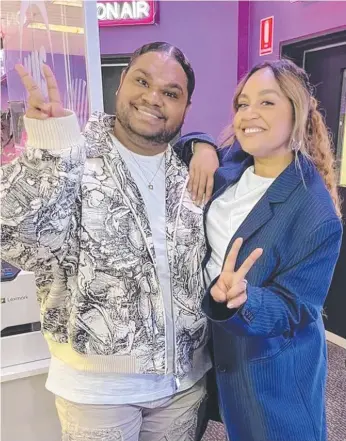  ?? ?? Australian Idol winner Royston Sagigi-Baira with his own musical idol Jessica Mauboy who he credited as his “biggest inspiratio­n” while growing up in Far North Queensland.