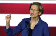  ?? BILL SIKES — THE ASSOCIATED PRESS ?? Democratic presidenti­al candidate Sen. Elizabeth Warren, D-Mass., speaks to supporters at a primary election night rally, Tuesday, Feb. 11, in Nashua, N.H.