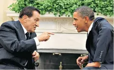  ??  ?? Hosni Mubarak, above, in 1982 and, left, meeting US President Obama in the White House in 2010: ’I am not an ambitious man at all. I didn’t ask to be president’