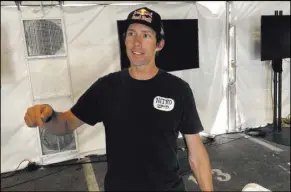  ?? John Katsilomet­es Las Vegas Review-Journal ?? Motor sports star Travis Pastrana talks Friday at Caesars Palace about “Evel Live” and an upcoming Nitro Circus stage show to open at Bally’s in spring 2019.