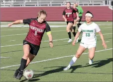  ?? Mark Ross/Special to the Herald Leader ?? Siloam Springs senior Bethany Markovich, seen here against Van Buren on April 5, is a four-year starter for the Siloam Springs girls soccer team. Markovich and the 5A-West Conference champion Lady Panthers head to El Dorado this week for the Class 5A State Soccer Tournament.