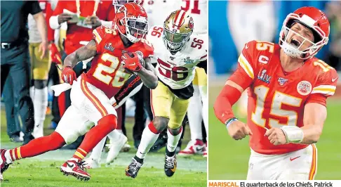  ??  ?? DESTACADO. Damien Williams fue clave con dos touchdown.
MARISCAL. El quarterbac­k de los Chiefs, Patrick Mahomes, no falló en los momentos claves.