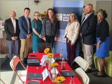  ?? SUBMITTED PHOTO ?? U.S. Rep. Chrissy Houlahan (third from left) at Baba’s Brew Kombucha in Phoenixvil­le.