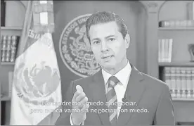  ??  ?? “Nada ni nadie está por encima de la dignidad de México”, señaló el presidente Enrique Peña Nieto en su mensaje a la nación, al responder a la decisión del mandatario de Estados Unidos, Donald Trump, de enviar a la Guardia Nacional a la frontera para frenar la migración y el tráfico de drogas