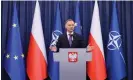  ?? Photograph: Leszek Szymański/EPA ?? Poland’s president, Andrzej Duda, has refused to sign a bill that could have unlocked Covid recovery funds frozen over EU concerns about government-influenced courts.