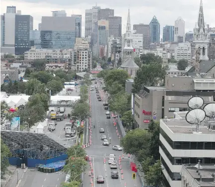  ?? PIERRE OBENDRAUF ?? Part of René Lévesque Blvd. looking west on Wednesday, an area that will be part of the Formula E race circuit over the weekend.