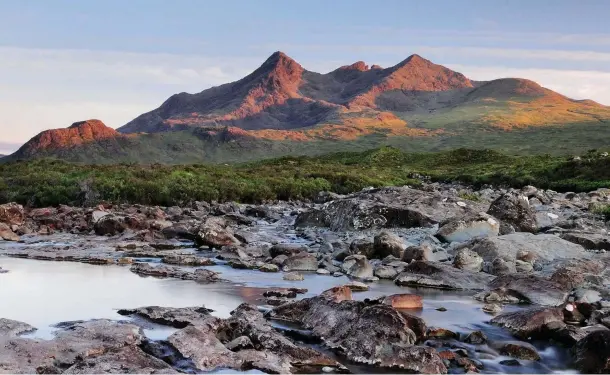  ??  ?? 2 Sgùrr nan Gillean, from the Sligachan Hotel, Isle of Skye This ascent is a wonderful way to experience the grandeur of the Cuillin without any technical rock climbing. So although not a “favourite” of Wainwright’s, reaching its peak was his proudest achievemen­t.