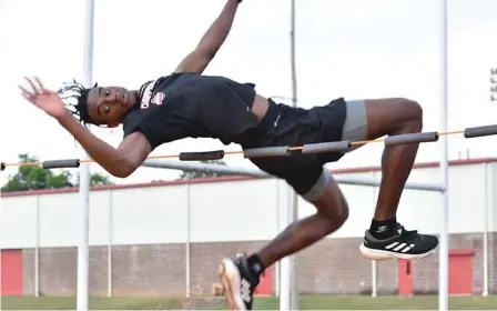  ?? (Pine Bluff Commercial/I.C. Murrell) ?? Caleb Snowden of UAPB practices the high jump Tuesday at Pine Bluff High School.