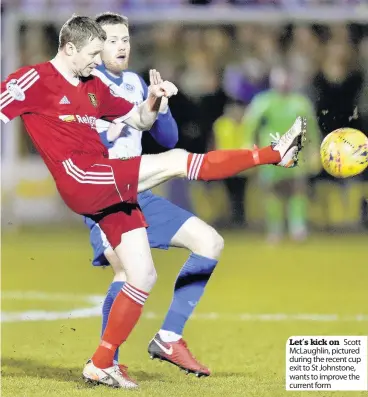  ??  ?? Let’s kick on Scott McLaughlin, pictured during the recent cup exit to St Johnstone, wants to improve the current form