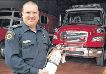  ?? 46#.*55&% 1)050 ?? Wellington fire chief James Ryan preparing for Fire Prevention Week, Oct. 8-14, which will includes fire extinguish­er training at the Wellington Fire Department on Oct. 14.