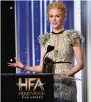  ??  ?? Actress Nicole Kidman, recipient of the ‘Hollywood Supporting Actress Award’ for ‘Lion’, speaks onstage.