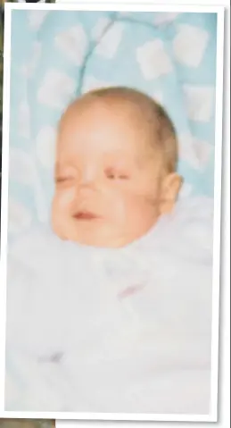  ??  ?? Melissa Gibson with fiancé Andrew Hepple and, above, as a baby. She was born 14weeks premature and was not expected to survive.