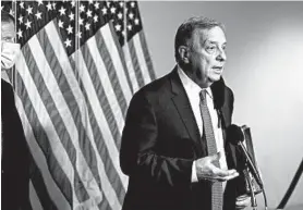  ?? ANNA MONEYMAKER/THE NEW YORK TIMES ?? Sen. Dick Durbin. D-Ill., indicated that excluding direct payments was the only way to reach a deal with Republican­s on coronaviru­s relief.