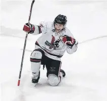  ??  ?? Ethan Landry celebrates his first goal of the season. The Halifax resident opened the scoring as Valley topped Yarmouth 3-1 on Nov. 6 in Berwick. GARY MANNING