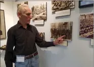  ?? DONNA ROVINS - MEDIANEWS GROUP ?? David Kerns, president of the Pottstown Historical Society, points to a photo of his grandfathe­r Ray Hoel, who worked at the Pottstown Dana plant from 1930 to 1955.