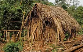  ??  ?? Primal living: Mystery remains around the various dwellings he has built (above), each with a 6 ft hole in the centre (top)