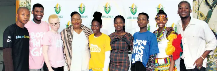  ??  ?? City of uMhlathuze Speaker Silondile Mkhize anked by members of the LGBT community and Councillor Sihle Magubane at the sensitivit­y workshop