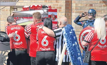  ?? Picture: PA. ?? Bradley’s coffin is carried into St Joseph’s Church in Blackhall, County Durham.