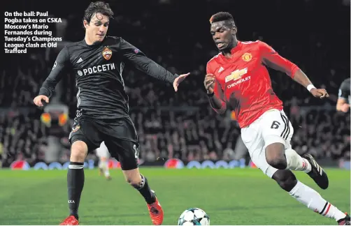  ??  ?? On the ball: Paul Pogba takes on CSKA Moscow’s Mario Fernandes during Tuesday’s Champions League clash at Old Trafford