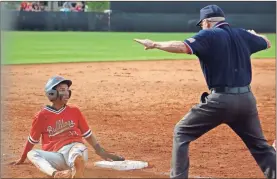  ?? Jeremy stewart ?? Cedartown’s Tony Ware looks up as the umpire calls him safe at third on a steal during Game 1 against Cairo in the second-round state playoff series at Cedartown High School on Tuesday, May 3.