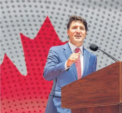  ?? PATRICK DOYLE • REUTERS ?? Prime Minister Justin Trudeau speaks during Canada Day festivitie­s on Parliament Hill in Ottawa.