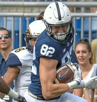  ?? Courtesy of Penn State Athletics ?? Redshirt sophomore Zack Kuntz believes he’s ready to be the second option at tight end to All-American Pat Freiermuth. “I’m happy with where I’m at,” Kuntz said.