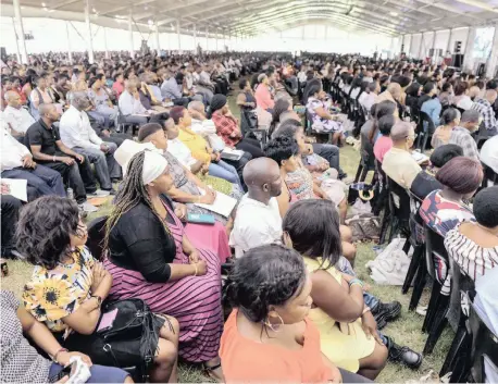  ??  ?? CONGREGANT­S fill up one of the four halls to listen to Shepherd Bushiri’s first church service after his release from prison. | Facebook